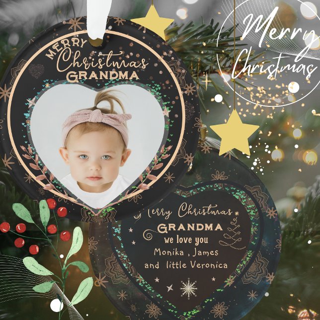 Adorno Elegante nuestra primera Navidad como foto de abue (Elegant Our First Christmas as Grandparents Photo Ornament)