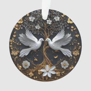 Adorno Elegante Palomas Blancas Árbol de la Vida