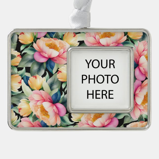 Adorno Elegante Peony acuarela sobre foto negra (Anverso)