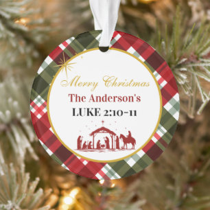 Adorno Elegante Plaid Feliz Navidad Versículo de la Bibli