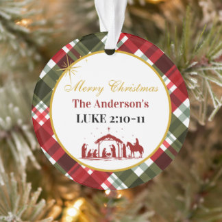 Adorno Elegante Plaid Feliz Navidad Versículo de la Bibli