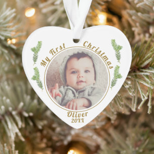 Adorno Elegante Primera Navidad del Bebe Foto Festiva