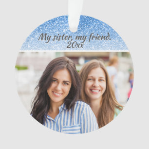 Adorno Elegante Purpurina Azul Hermana 2 lados 2 foto