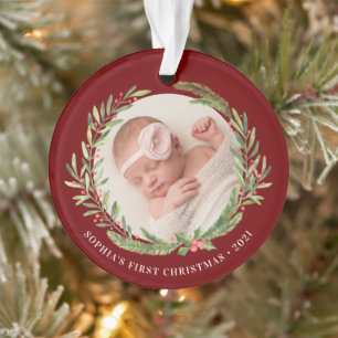 Adorno Elegante Wreath First Christmas Photo Red