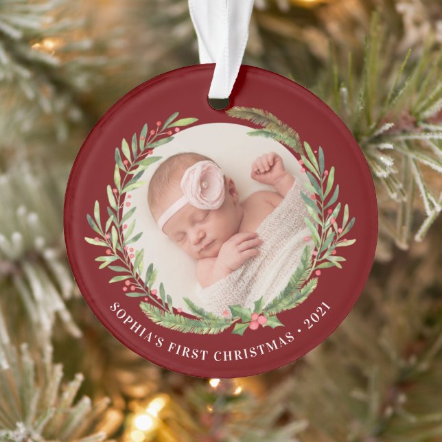 Adorno Elegante Wreath First Christmas Photo Red (Árbol)