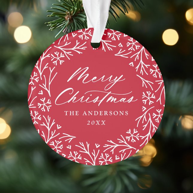 Adorno Elegantes Navidades de fotos rojas Wreath con copo (Subido por el creador)