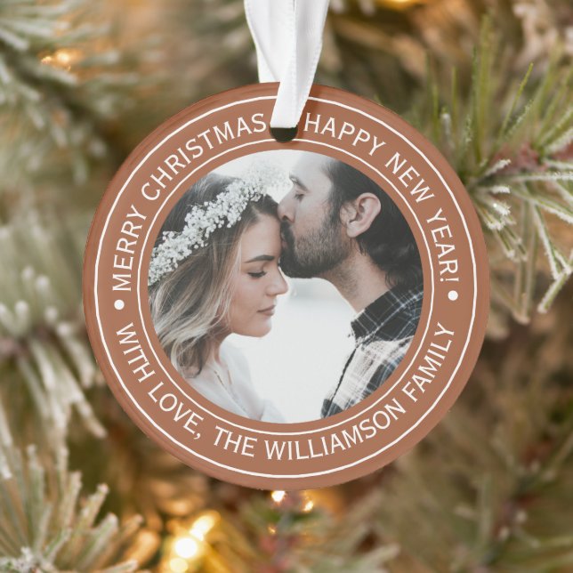 Adorno Elegantes Navidades de Terracota Monograma Foto (Árbol)