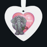 Adorno Elephant El día de San Valentín<br><div class="desc">Desfile Animal Elefante Romántico Amor y Corazones Regalos y Accesorios del Día de San Valentín presenta nuestra divertida obra de arte de un tierno elefante sosteniendo a una rosa en la boca con sus corazones púrpura, rojo y rosado estratificados detrás de ella creada por nuestro talentoso artista, Traci Van Wagoner....</div>