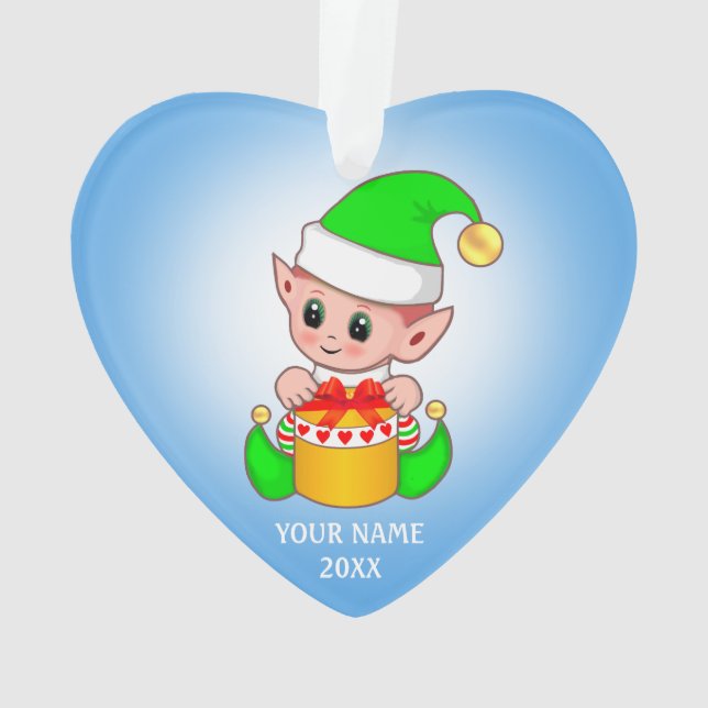 Adorno Elf de Navidades cortos, nombre personalizado en a (Reverso)
