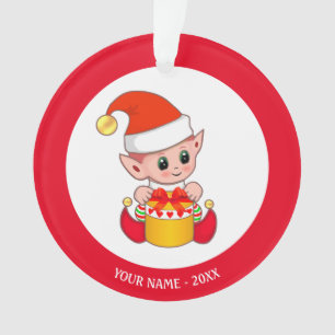 Adorno Elfo de Navidad Lindo, Nombre Personalizado en Roj