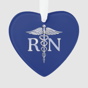 Adorno Enfermera inscrita RN Silver Caduceus en azul mari