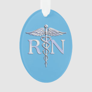 Adorno Enfermera inscrita RN Silver Caduceus en Baby Blue