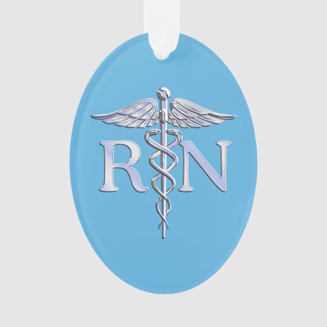 Adorno Enfermera inscrita RN Silver Caduceus en Baby Blue (Anverso)