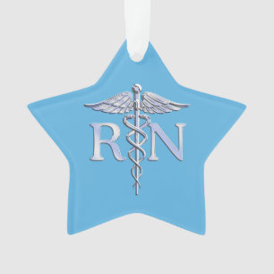 Adorno Enfermera inscrita RN Silver Caduceus en Baby Blue