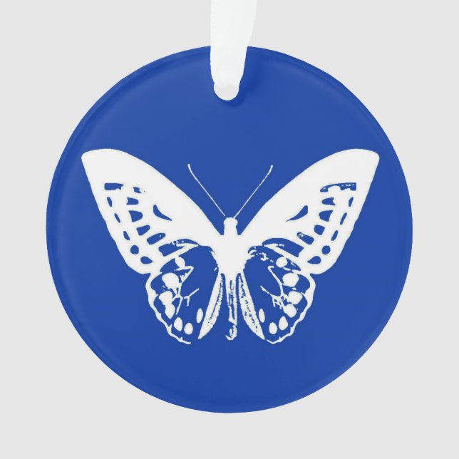 Adorno Esbozo de mariposa, azul cobalto y blanco (Anverso)