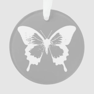 Adorno Esbozo de mariposa, gris plateado y blanco