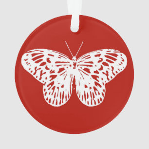 Adorno Esbozo de mariposa, rojo profundo y blanco