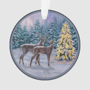 Adorno Escena de invierno de ciervo blanco y árbol de Nav