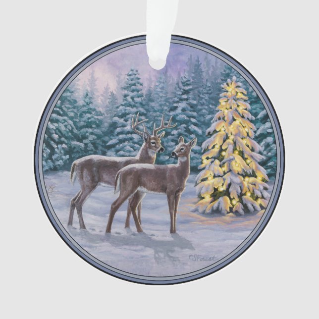 Adorno Escena de invierno de ciervo blanco y árbol de Nav (Anverso)