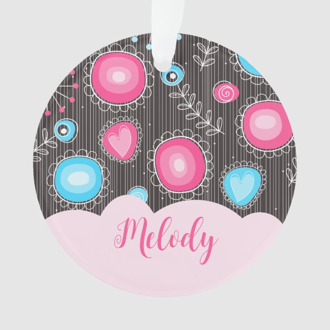 Adorno Espectaculares corazones azules rosados y flores n (Anverso)