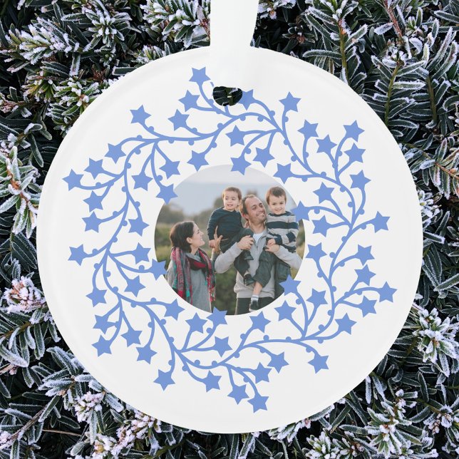 Adorno Estrella de la foto Wreath (Modern Scandinavian star wreath garland personalized photo Christmas holiday ornament)