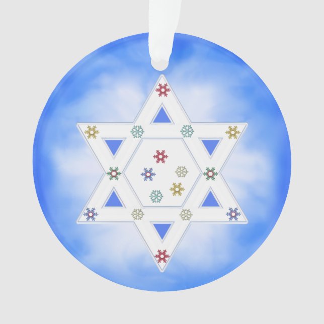 Adorno Estrella Hanukkah y copos de nieve azul (Anverso)
