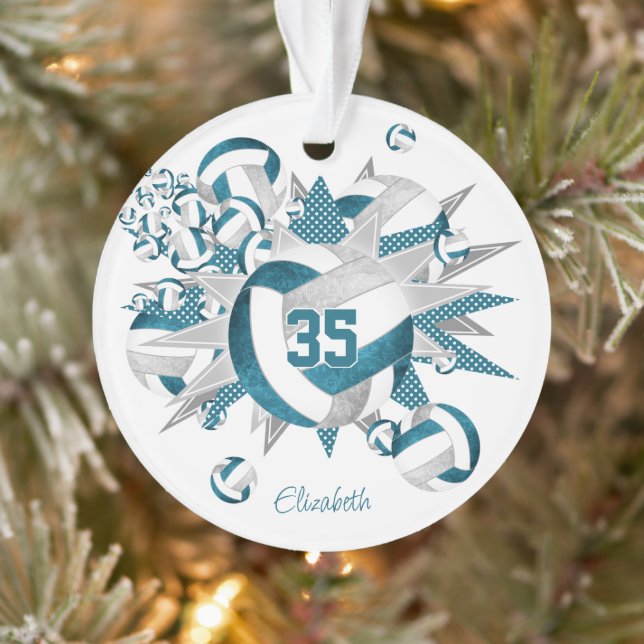 Adorno estrellas verde azuladas de voleibol gris chicas n (Árbol)