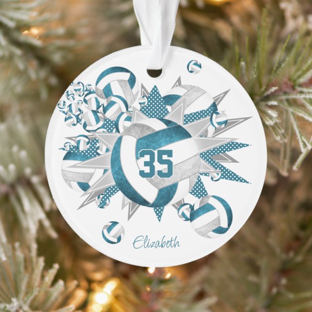 Adorno estrellas verde azuladas de voleibol gris chicas n (Árbol)