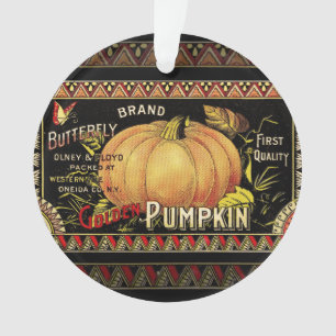 Adorno Etiqueta de Caja de Calabaza Dorada Vintage: Otoño