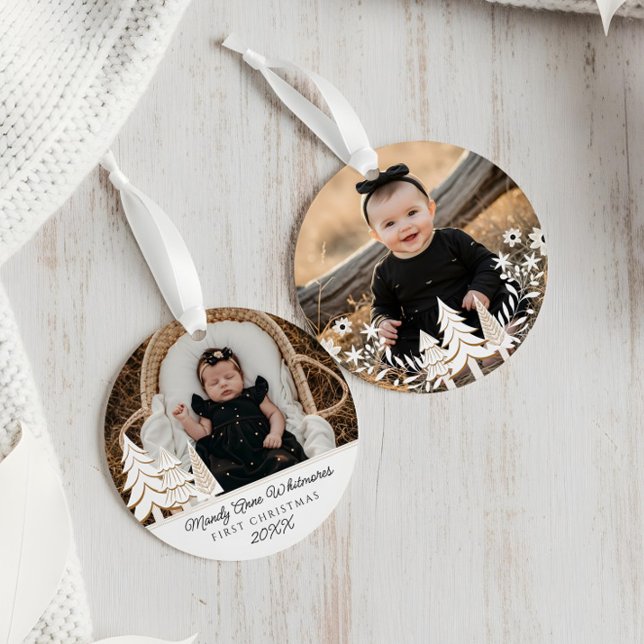 Adorno Evergreen Christmas Tree First Christmas Photo (Evergreen Christmas Tree First Christmas Photo Ornament)