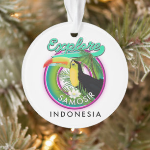 Adorno explorar Samosir indonesia logotipo de viaje Mug