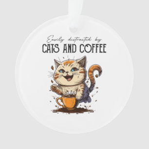 Adorno Fácilmente Distraído Por Gatos Y Café Amantes De L