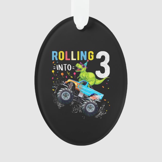 Adorno Familia de Camiones Monstruos Dinosaurios de 3 año (Anverso)