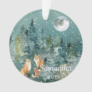 Adorno Familia Fox en el bosque Luna llena color de nieve