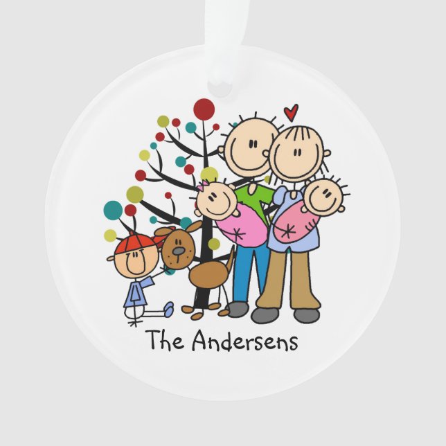 Adorno Familia Navidades Chicas gemelos, niño, perro, mam (Anverso)