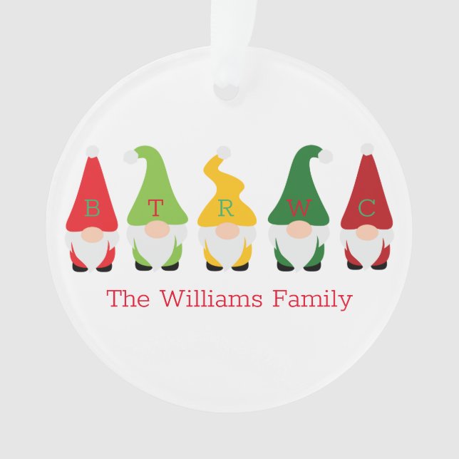 Adorno Familia Navidades Gnomes Red Green Name Festive Fu (Anverso)