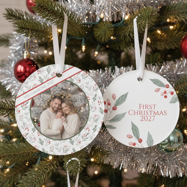 Adorno Family Christmas Ornament – Festive Foliage Photo (Christmas holiday photo ornament keepsake)