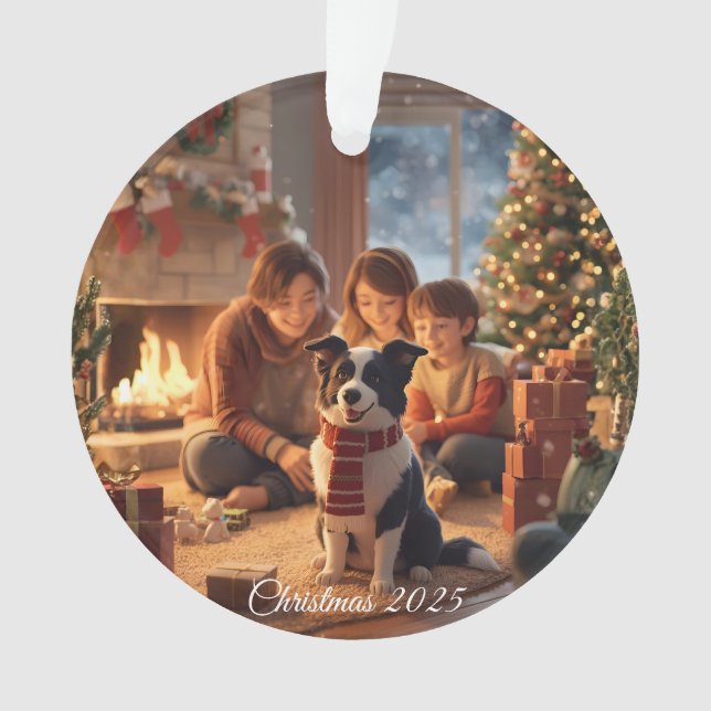 Adorno Family Christmas Ornament with Border Collie – Coz (Anverso)