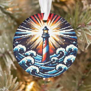 Adorno Faro de Pixel - Olas oceánicas y playa costera