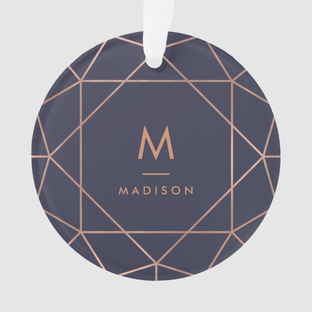Adorno Faux Rosa Gold Geometric en Midnight Blue (Anverso)