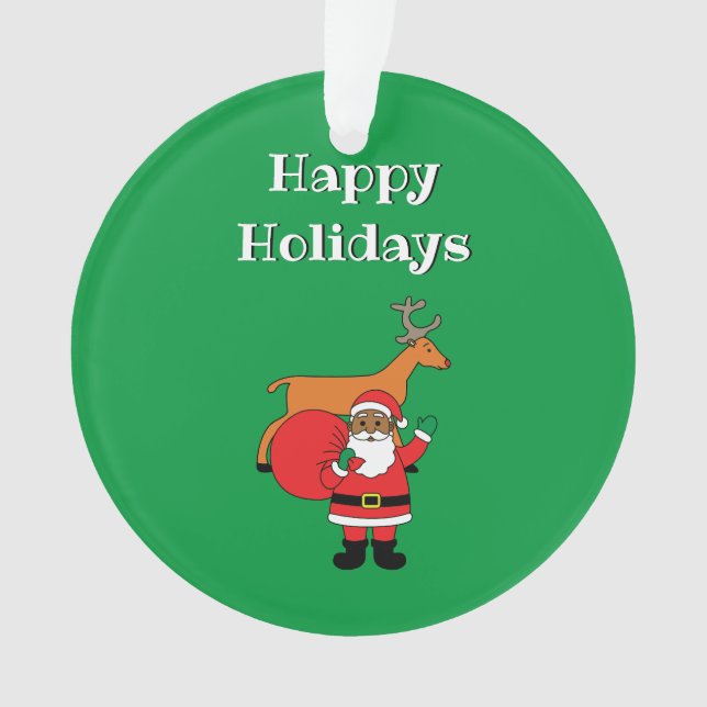Adorno Felices Fiestas Verdes Santa Claus afroamericano (Anverso)