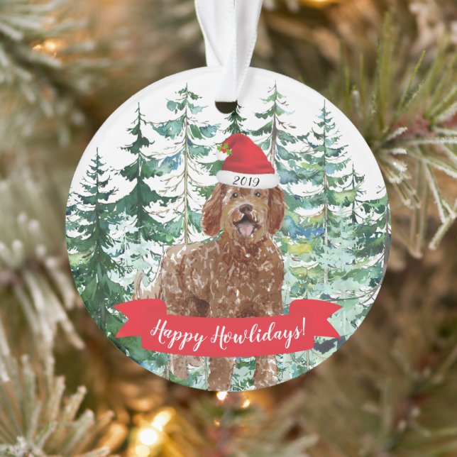 Adorno Felices Navidades del perro de Labradoodle (Árbol)