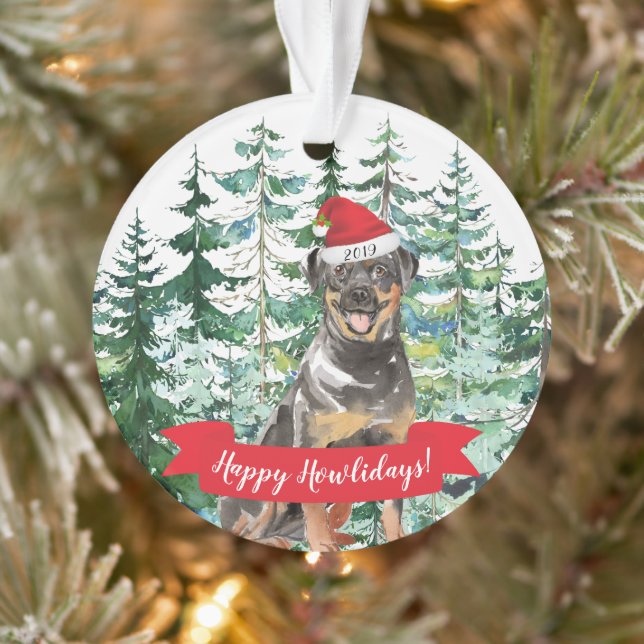 Adorno Felices Navidades del perro Rottweiler de Howliday (Árbol)