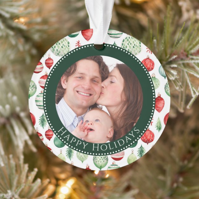 Adorno Felices vacaciones Familia Foto Keepsake (Árbol)