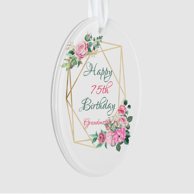 Adorno Feliz 75º cumpleaños Abuela Marco Geométrico de Or (Anverso)