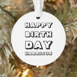 Adorno Feliz Cumpleaños negro blanco nombre personalizado