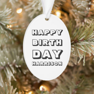 Adorno Feliz Cumpleaños negro blanco nombre personalizado