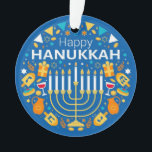 Adorno Feliz Día de Hanukkah<br><div class="desc">Celebrar ocho días y ocho noches del Festival de las Luces con tarjetas y regalos de Hanukkah. El festival de las luces está aquí. Encienda la menorah, juegue con el dreidel y festín sobre los lagos y los suganiots. Celebra el espíritu de Hanukkah con amigos, familia y seres queridos deseándoles...</div>