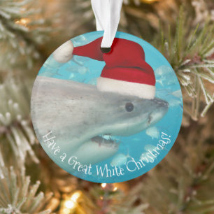 Adorno Feliz Gran Navidad Blanco Tiburón Santa Hat Gracio
