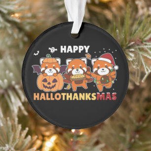Adorno Feliz Hallothanksmas Pandas Navidad Panda Rojo